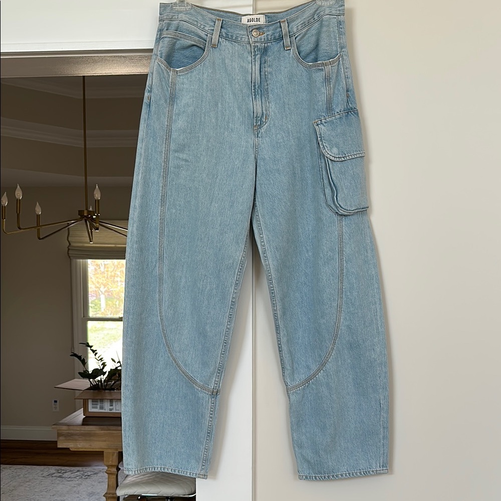 Agolde denim jeans size 28 style Cass Baggy Cargo EUC light wash barrel wide leg